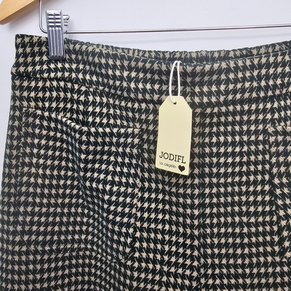 JODIFL Wide Leg Pants Houndstooth Green Cream Cropped L Elasic Waist Pull On NEW - Picture 7 of 13